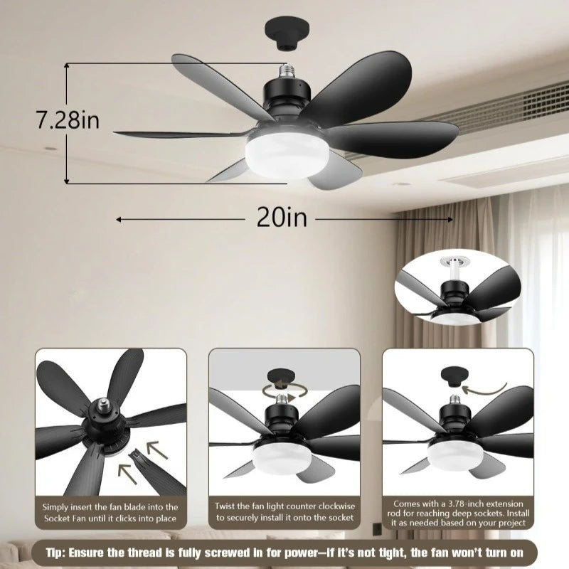 30W Ceiling Fan Light E27 with Remote LED