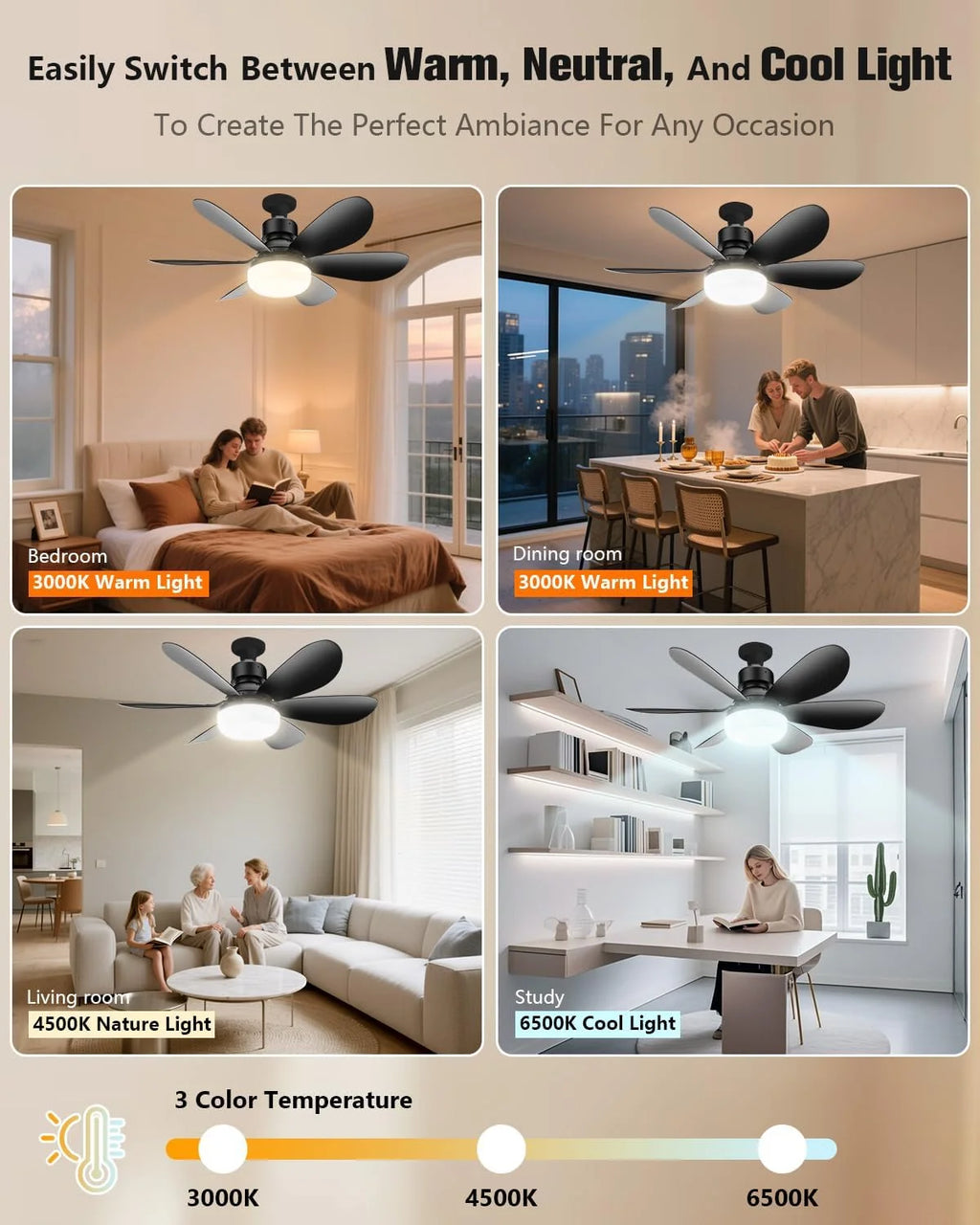 30W Ceiling Fan Light E27 with Remote LED